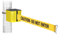 Warehouse Retracta-Belt with caution do not enter belt
